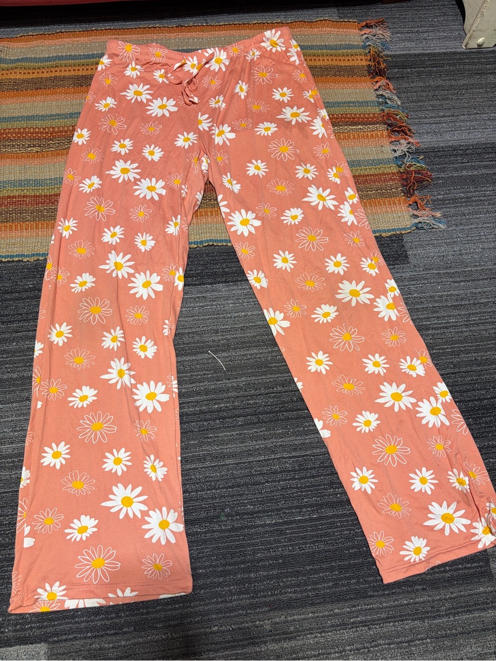 Essentials Coral Lounge Pants with White & Yellow Daisy Print
